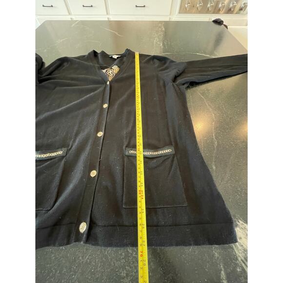 Susan Graver black and silky leopard cardigan with chain detail MED - Picture 10 of 11